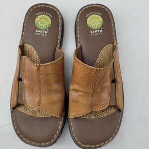 Earth Spirit Shoes Women's 9 Brown Leather Departure Sandal Slip On Slides